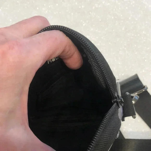 Haute Shore crossbody bag.  Grey/black camo design with rainbow stripe on front. - Picture 6 of 7